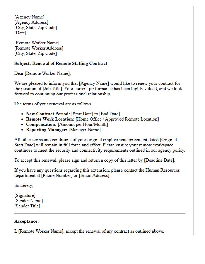 Agency Staffing Remote Worker Contract Renewal Letter