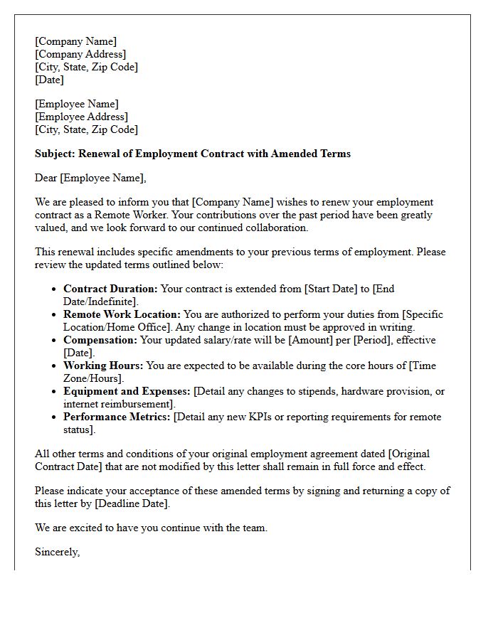 Amended Terms Remote Worker Contract Renewal Letter