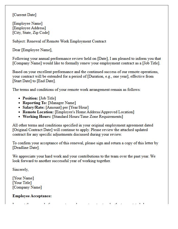 Annual Review Remote Worker Contract Renewal Letter