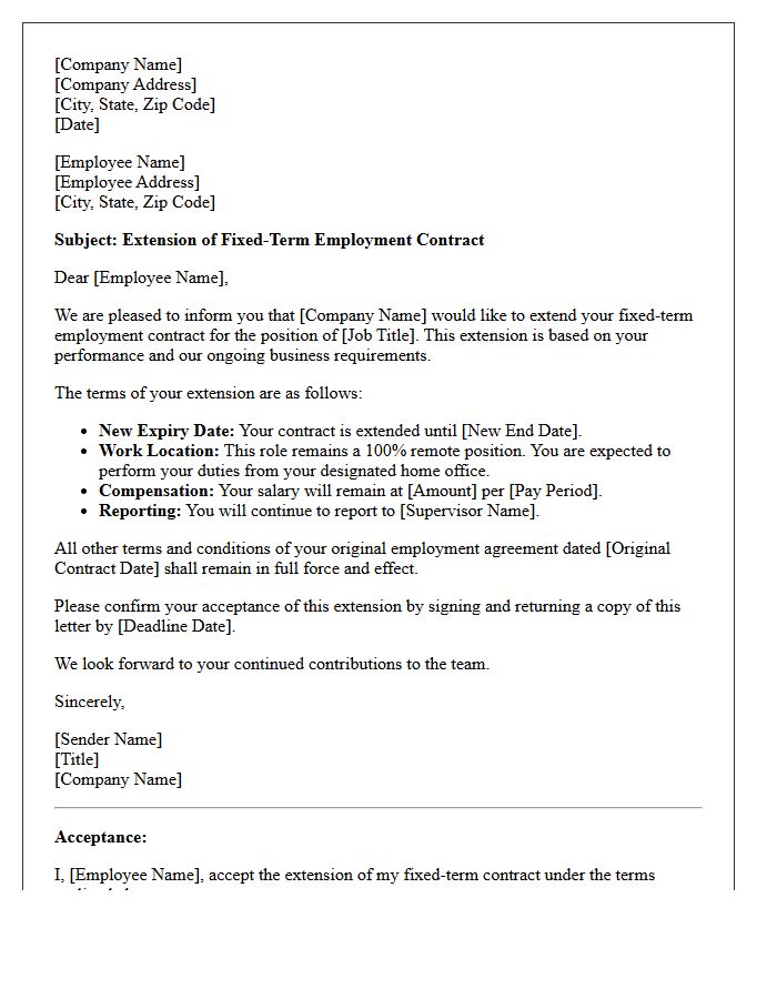 Fixed-Term Extension Remote Worker Contract Renewal Letter