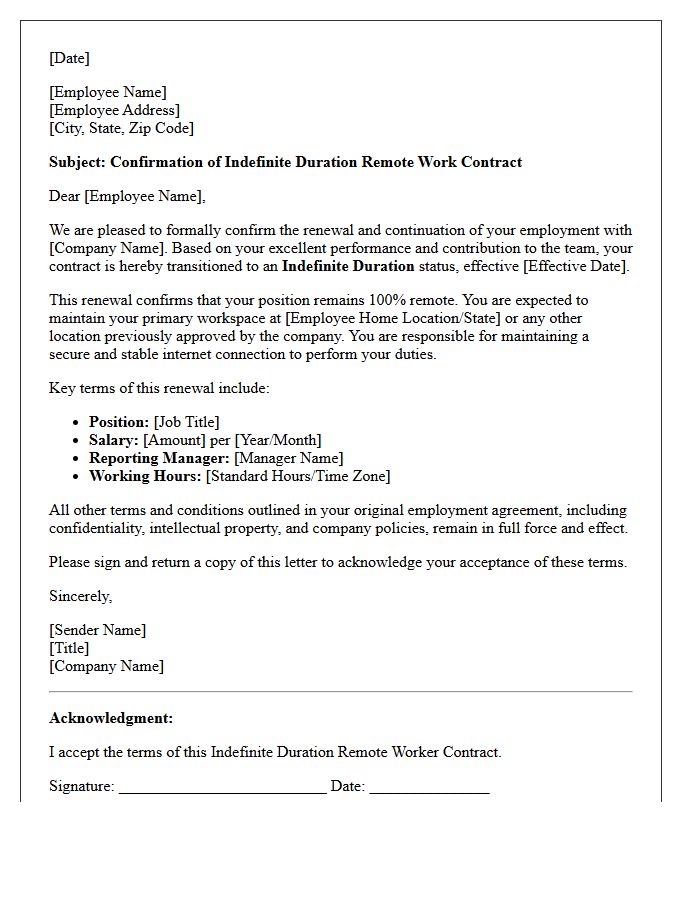 Indefinite Duration Remote Worker Contract Renewal Letter