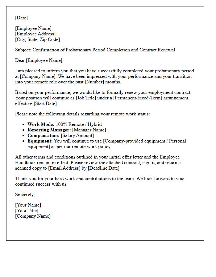 Probationary Completion Remote Worker Contract Renewal Letter