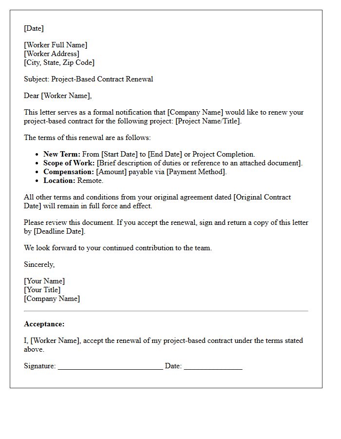 Project-Based Remote Worker Contract Renewal Letter