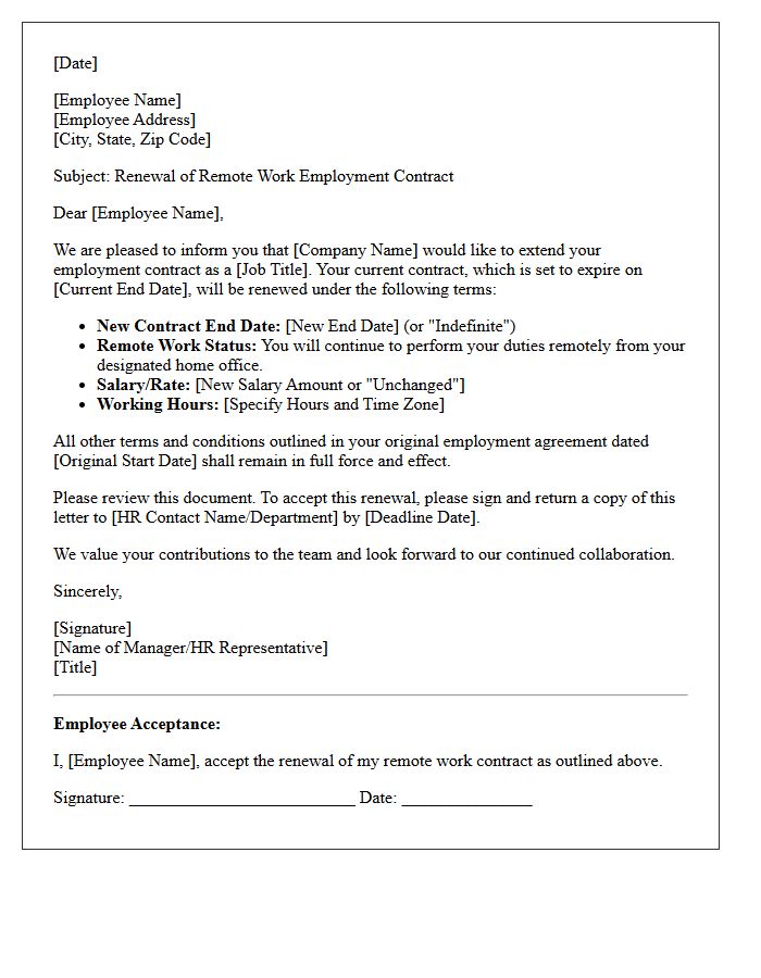 Standard Remote Worker Contract Renewal Letter