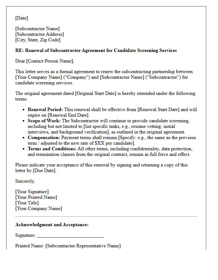 Letter Of Agreement Renewal For Candidate Screening Subcontractor