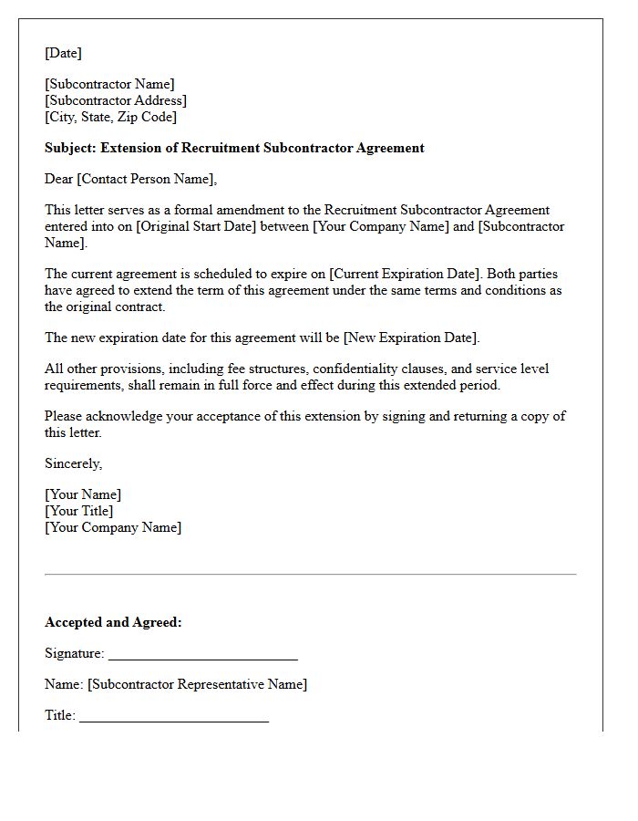 Letter Of Extension For Recruitment Subcontractor Agreement