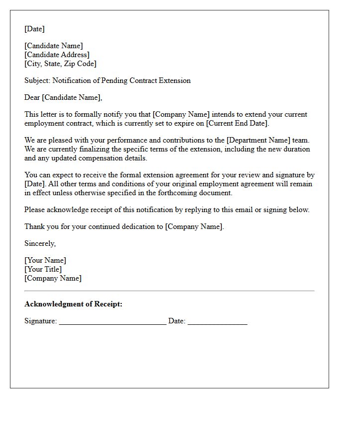 Candidate Notification Letter For Pending Contract Extension