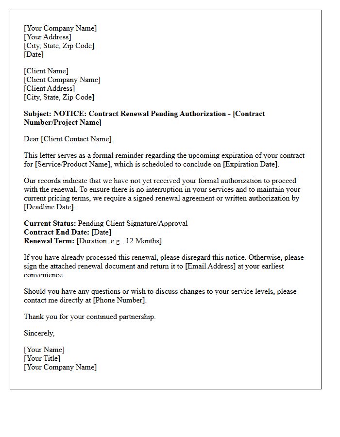 Contract Renewal Pending Client Authorization Notice Letter