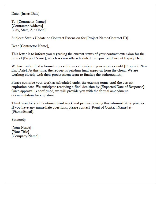 Contractor Extension Status Pending Client Approval Letter