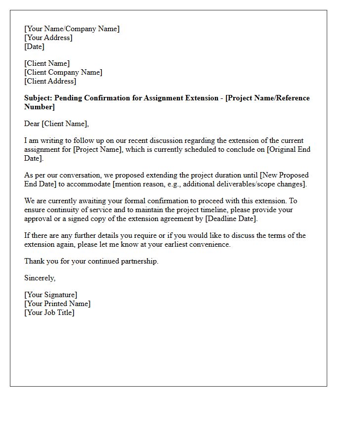 Pending Client Confirmation For Assignment Extension Letter