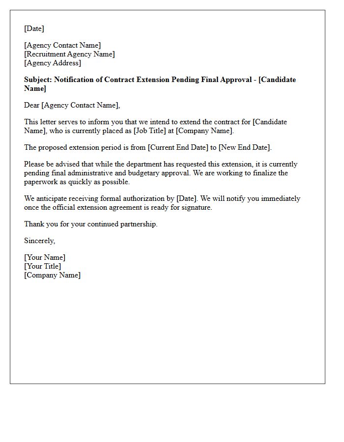 Recruitment Agency Contract Extension Pending Approval Letter
