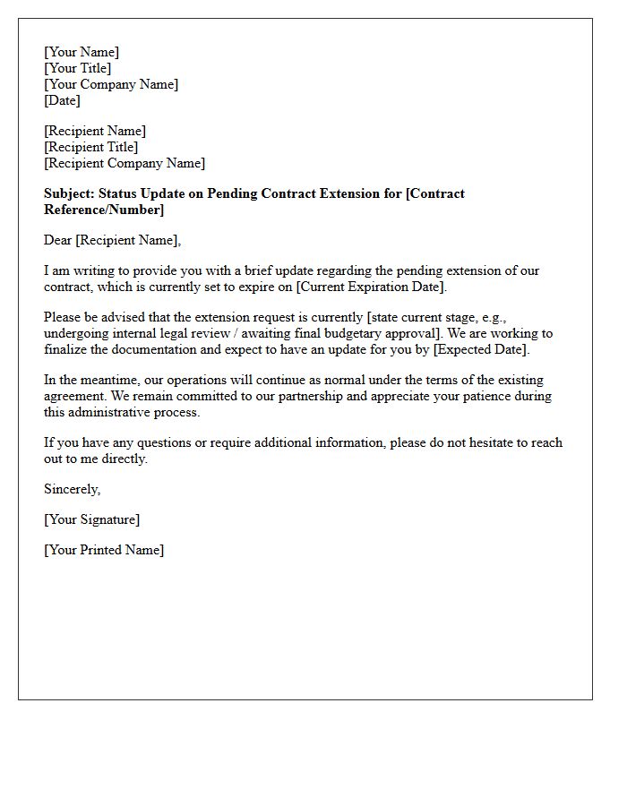 Status Update Letter Regarding Pending Contract Extension