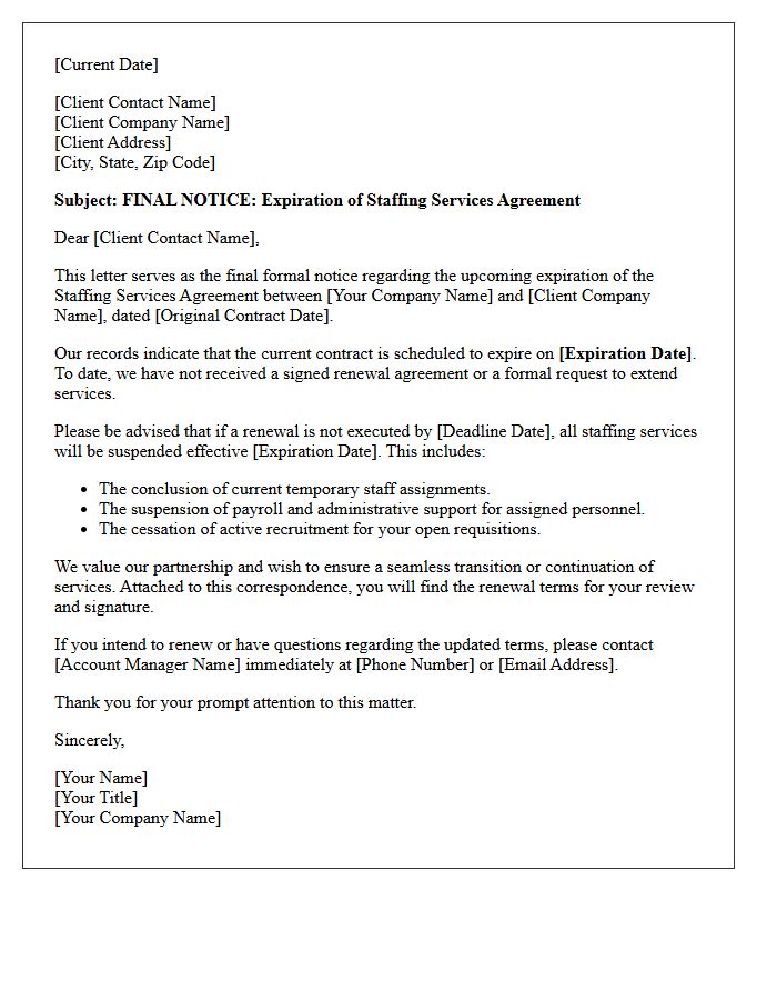 Final Notice of Expiring Client Staffing Contract Renewal Letter