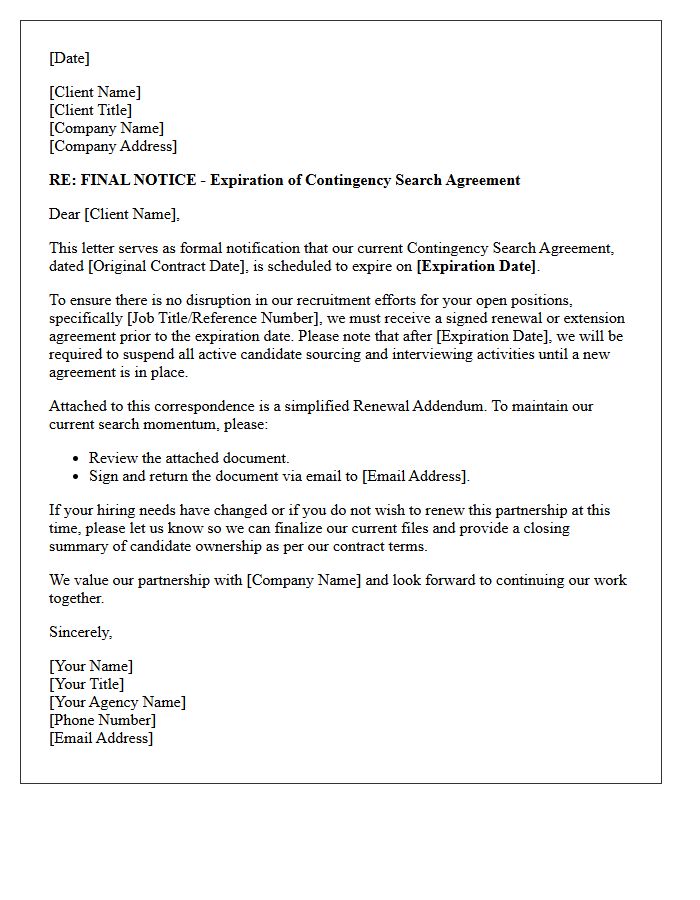 Final Notice of Expiring Contingency Search Contract Renewal Letter