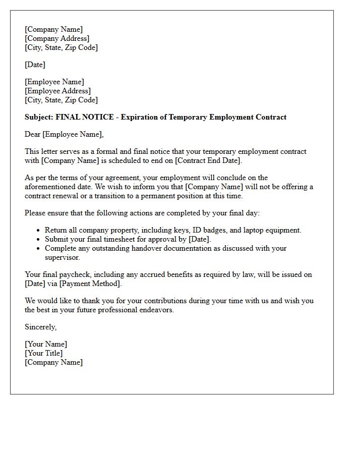 Final Notice of Expiring Temporary Employee Contract Renewal Letter