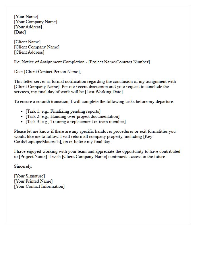 Advance Notice Letter for Client-Requested Assignment End
