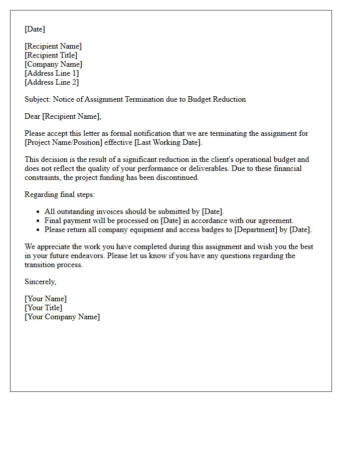 Client Budget Reduction Assignment Termination Letter