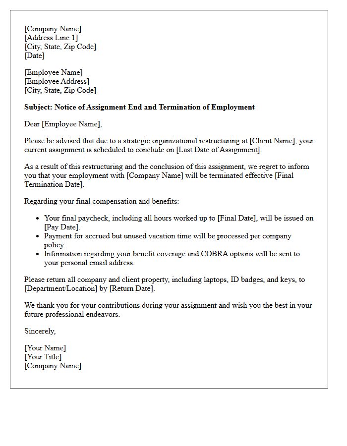 Client Restructuring Assignment End and Termination Letter