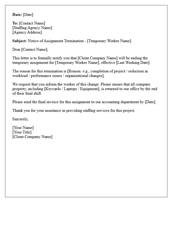 Temporary Worker Assignment Termination Letter Initiated by Client