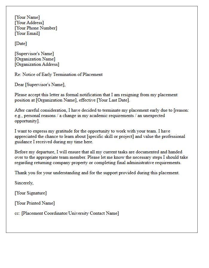 Candidate Initiated Placement Early Termination Letter