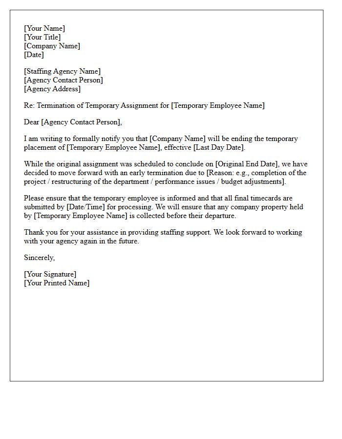 Early Termination of Temporary Placement Letter