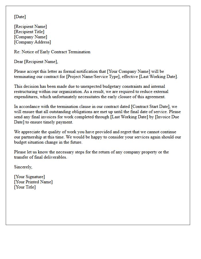 Letter of Early Termination Due to Client Budget Cuts