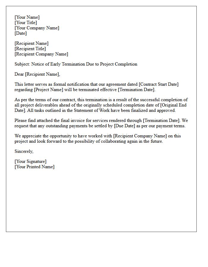 Letter of Early Termination Due to Project Completion