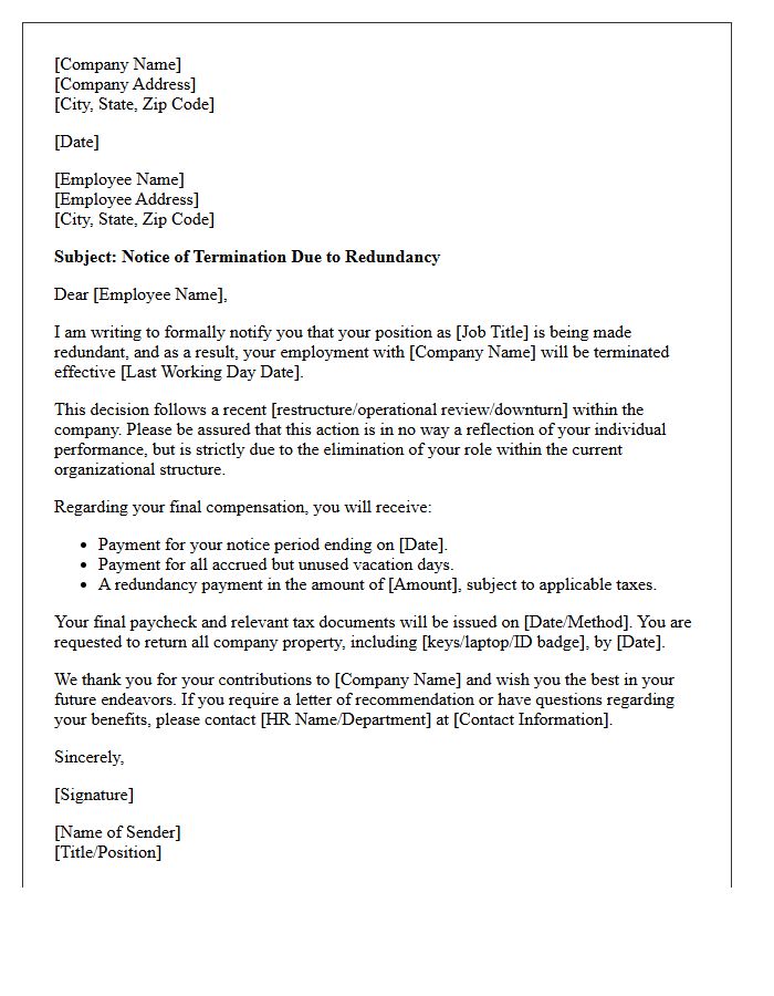Letter of Early Termination Due to Role Redundancy