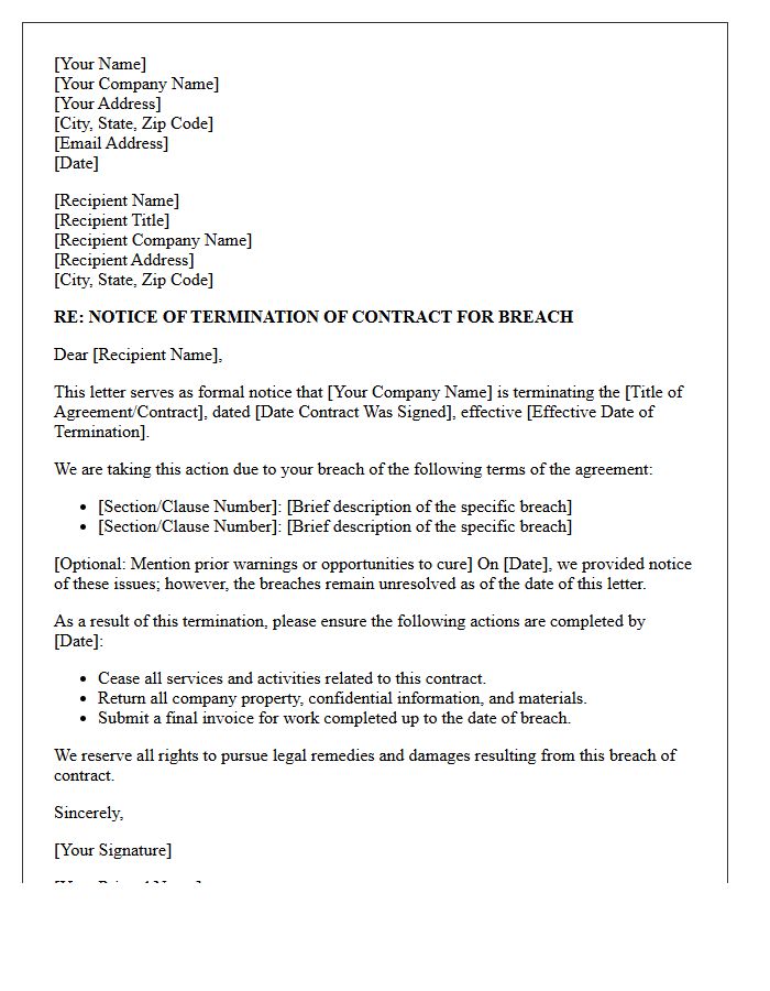Letter of Early Termination for Breach of Contract