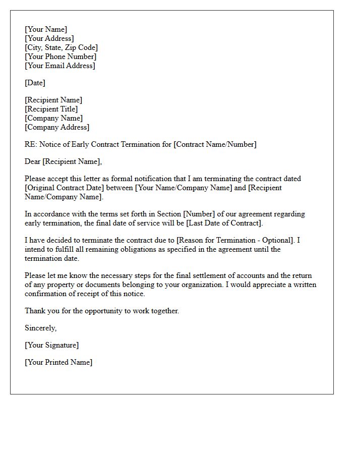 Letter of Notice for Early Contract Termination