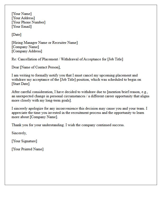 Candidate Initiated Placement Cancellation Notice Letter