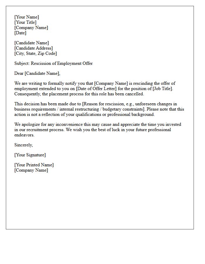Client Initiated Offer Rescission And Placement Cancellation Letter