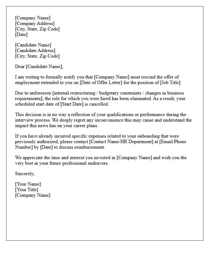 Employer Notice Of Role Elimination Prior To Start Date Letter