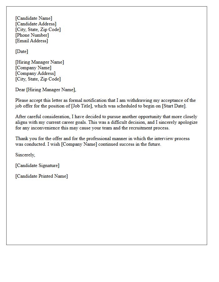 Notice Of Candidate Withdrawal Prior To Start Date Letter
