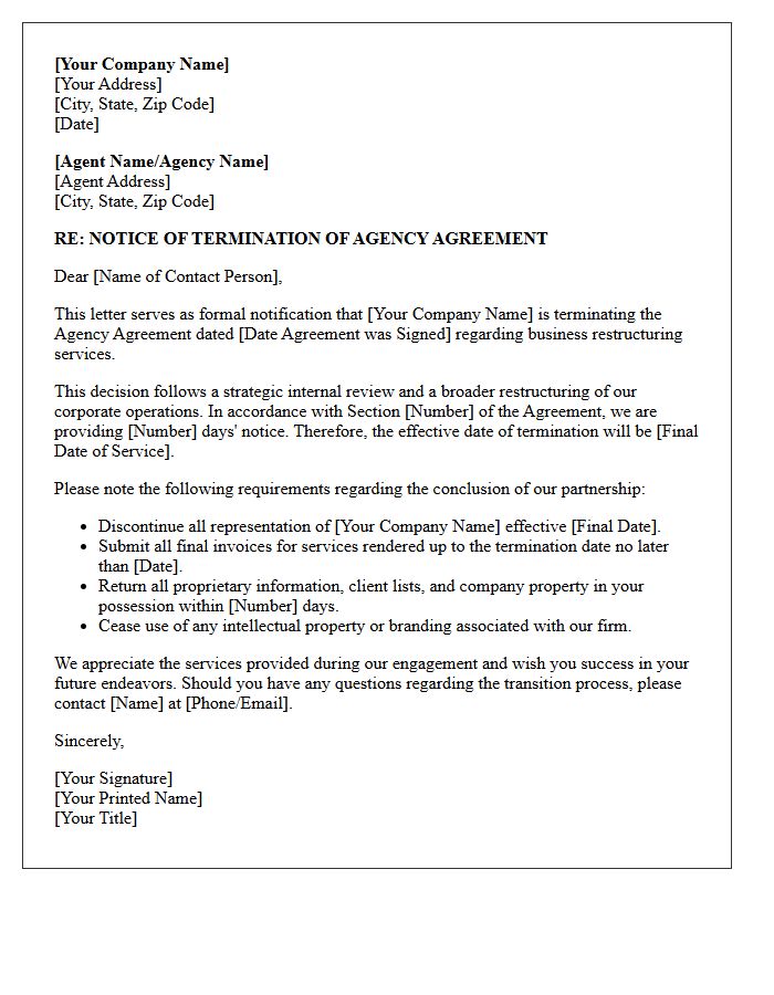 Business Restructuring Agency Agreement Termination Letter