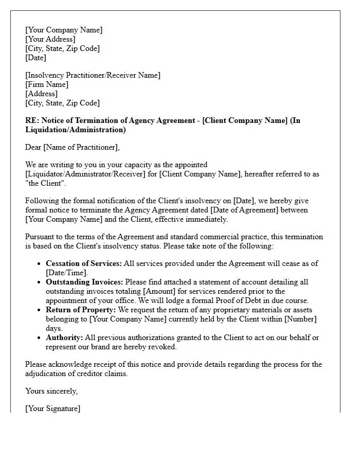 Client Insolvency Agency Agreement Termination Letter
