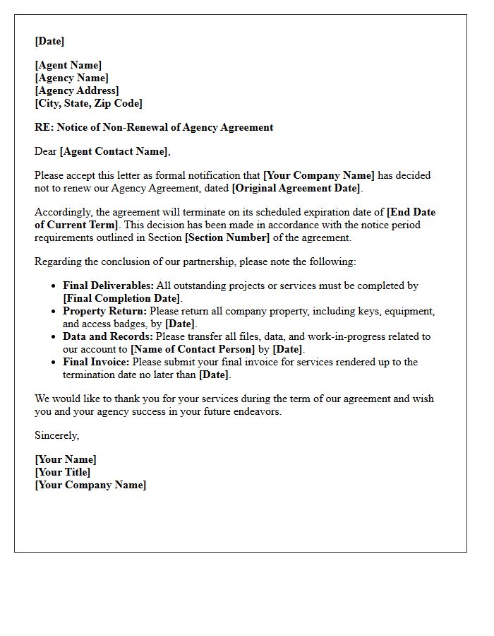 End of Term Agency Agreement Non-Renewal Letter