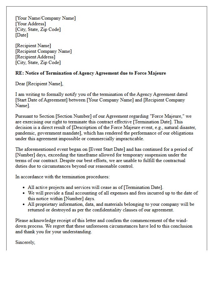 Force Majeure Agency Agreement Termination Letter