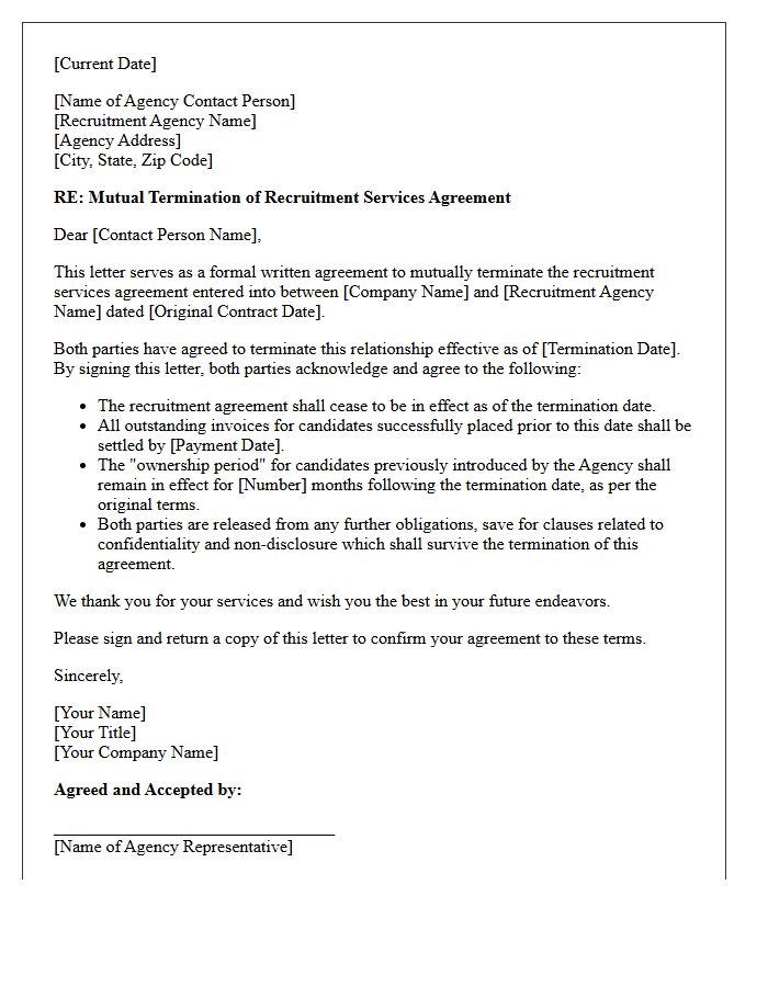 Mutual Termination of Recruitment Agency Agreement Letter