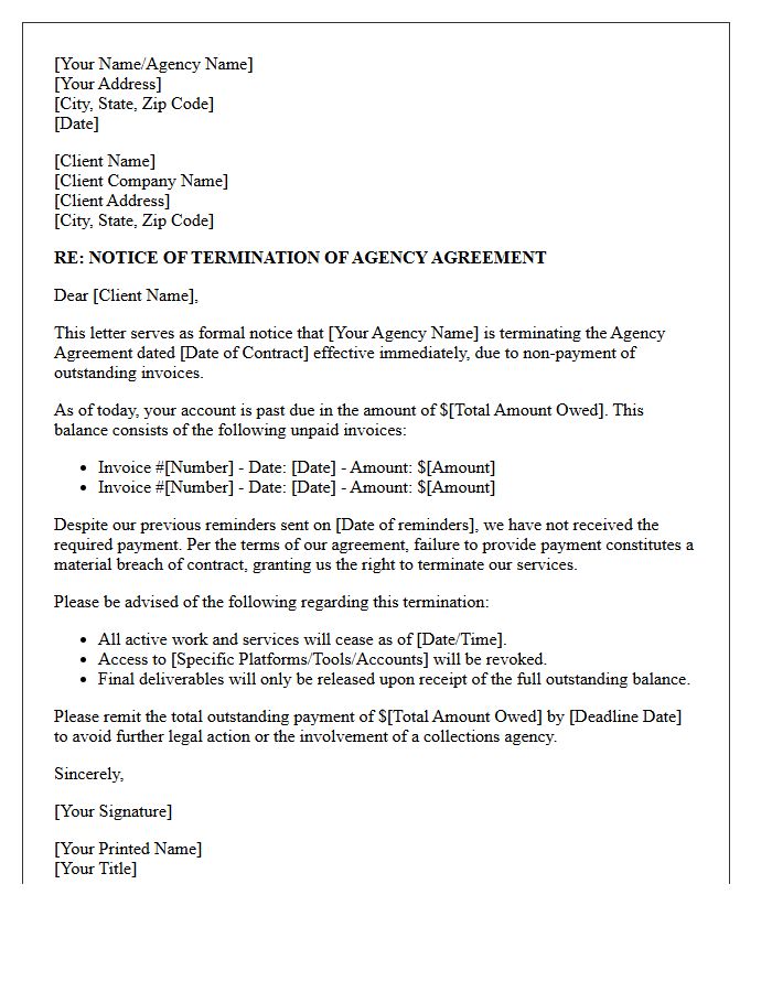 Non-Payment Client Agency Agreement Termination Letter