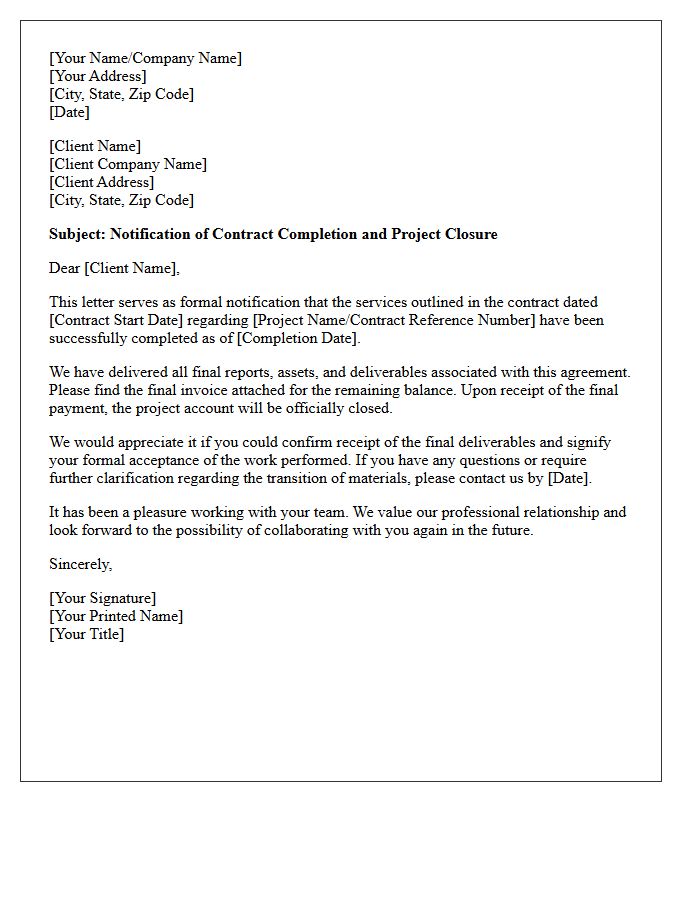 Client Notification Letter for Contract Completion and Closure