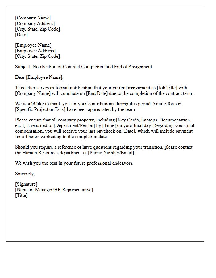 End of Assignment Closure and Contract Completion Letter