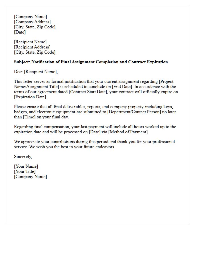 Final Assignment Closure and Contract Expiration Letter