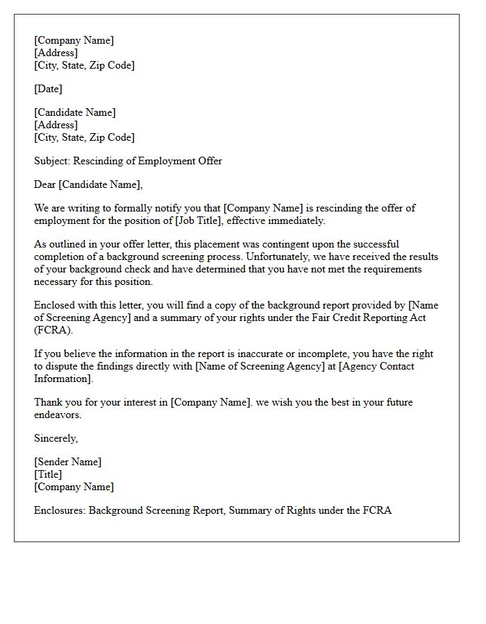 Candidate Placement Termination Letter for Unsatisfactory Background Screening