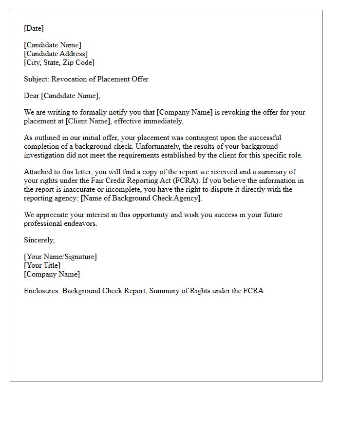 Client Placement Revocation Letter Due to Unsatisfactory Background Check