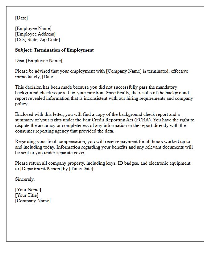 Immediate Termination Letter Due to Failed Background Check