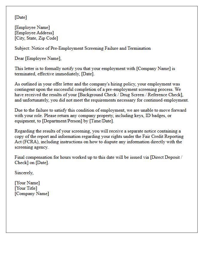 Pre-Employment Screening Failure and Immediate Termination Letter