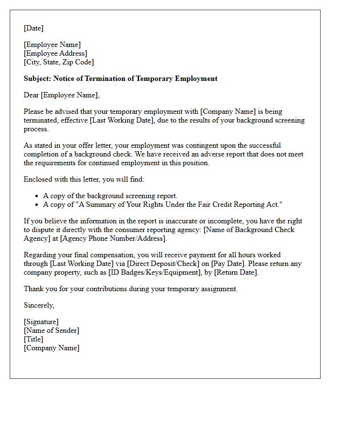 Temporary Employee Termination Letter Pending Adverse Background Screening Results