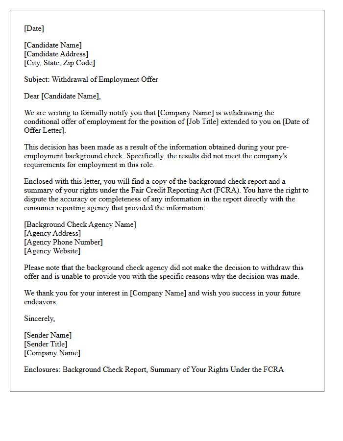 Withdrawal of Employment Offer Letter Due to Failed Background Check