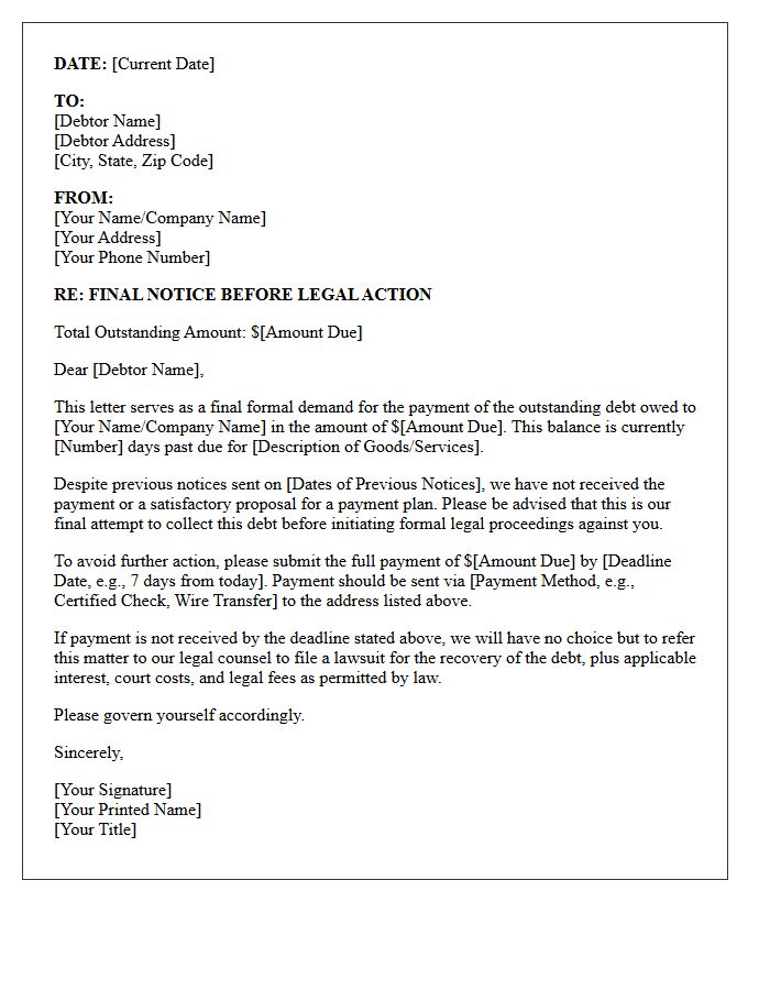 Final Attempt to Collect Debt Letter Before Litigation